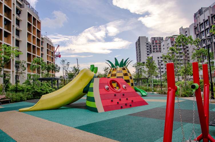 A playground with colorful objects in the middle of a park
AI-generated content may be incorrect.