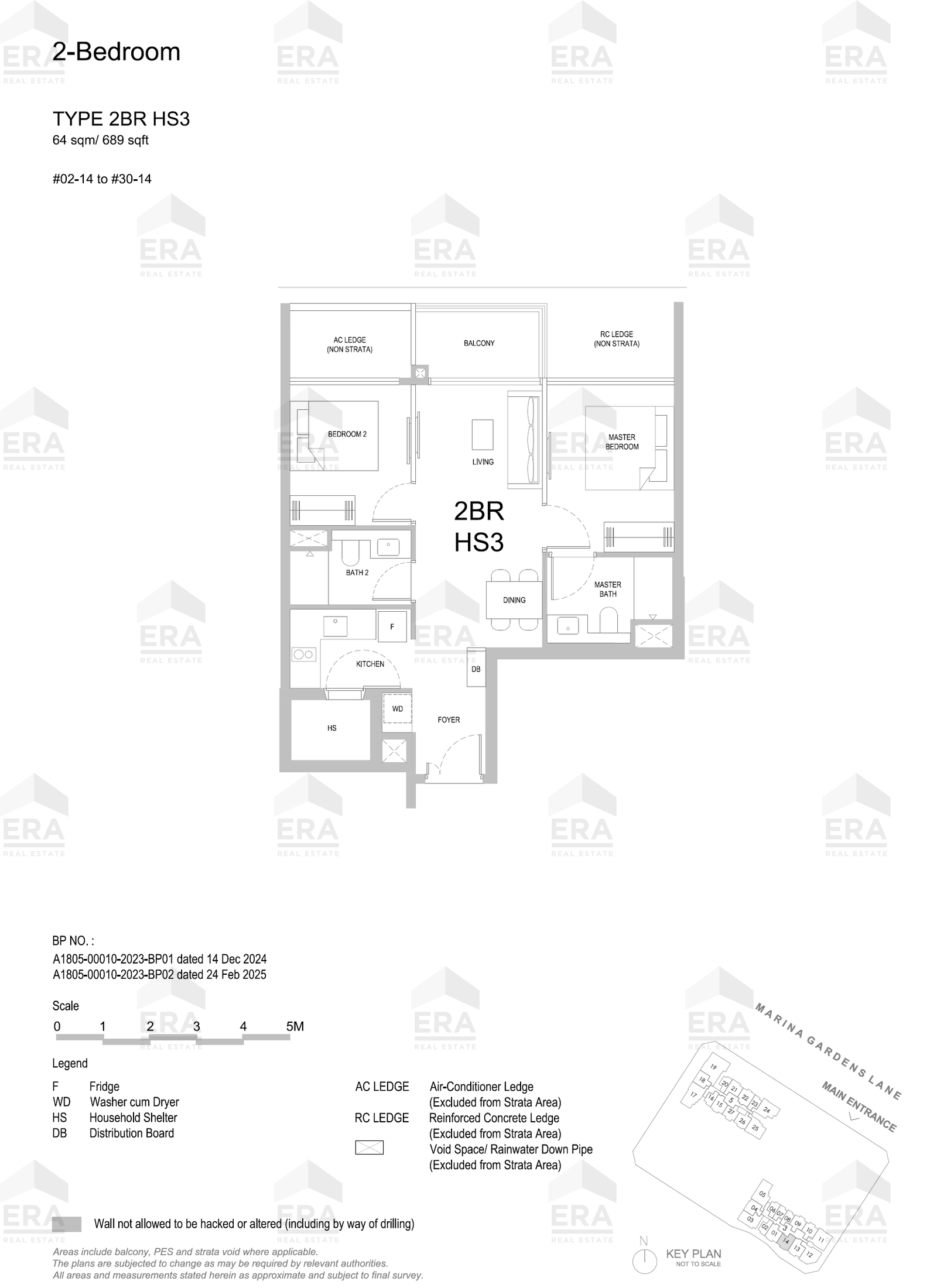 2BR HS3 · 689 sqft floor plan