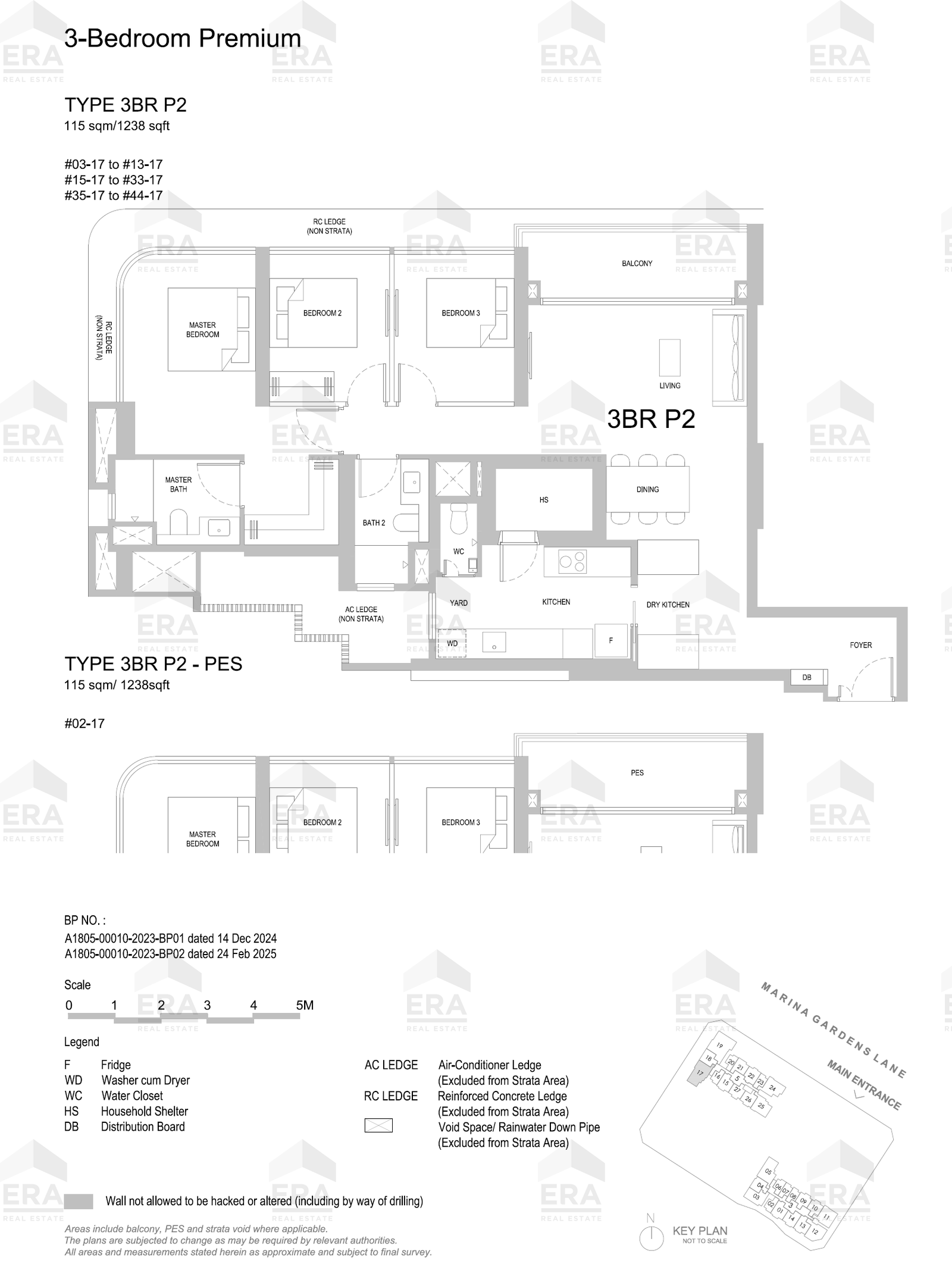 3BR P2-PES · 1,238 sqft floor plan