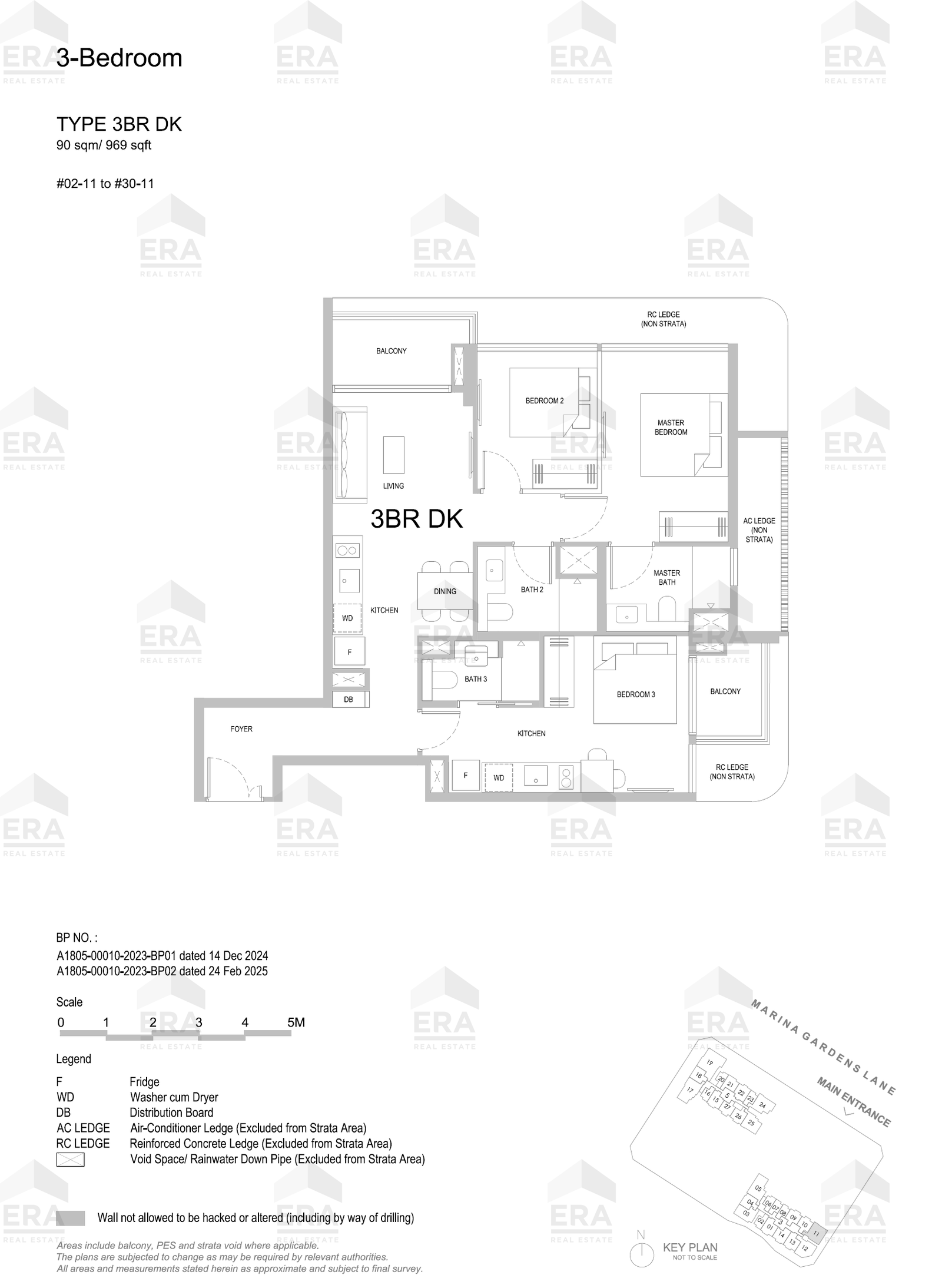 3BR DK · 969 sqft floor plan