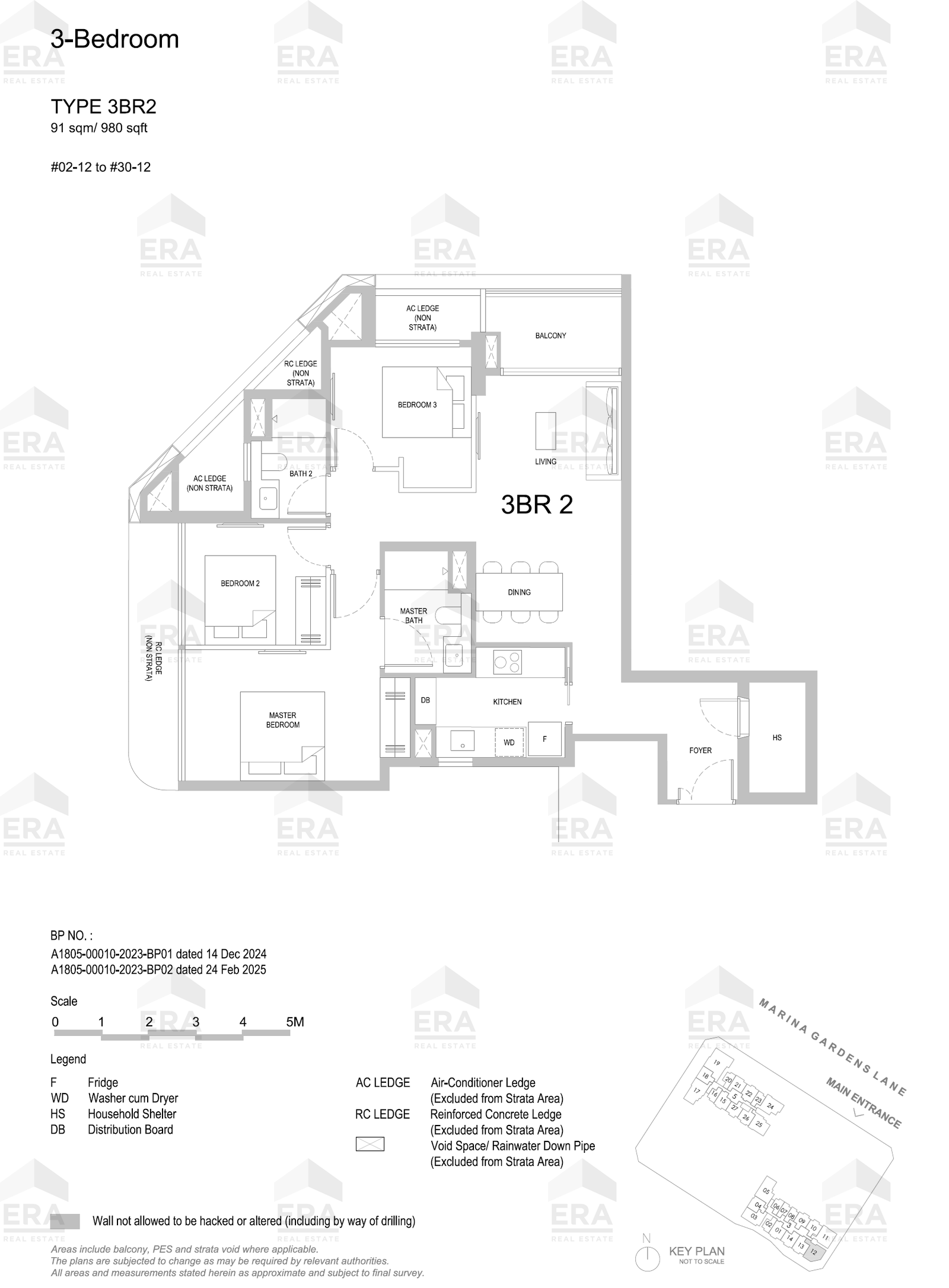 3BR2 · 980 sqft floor plan