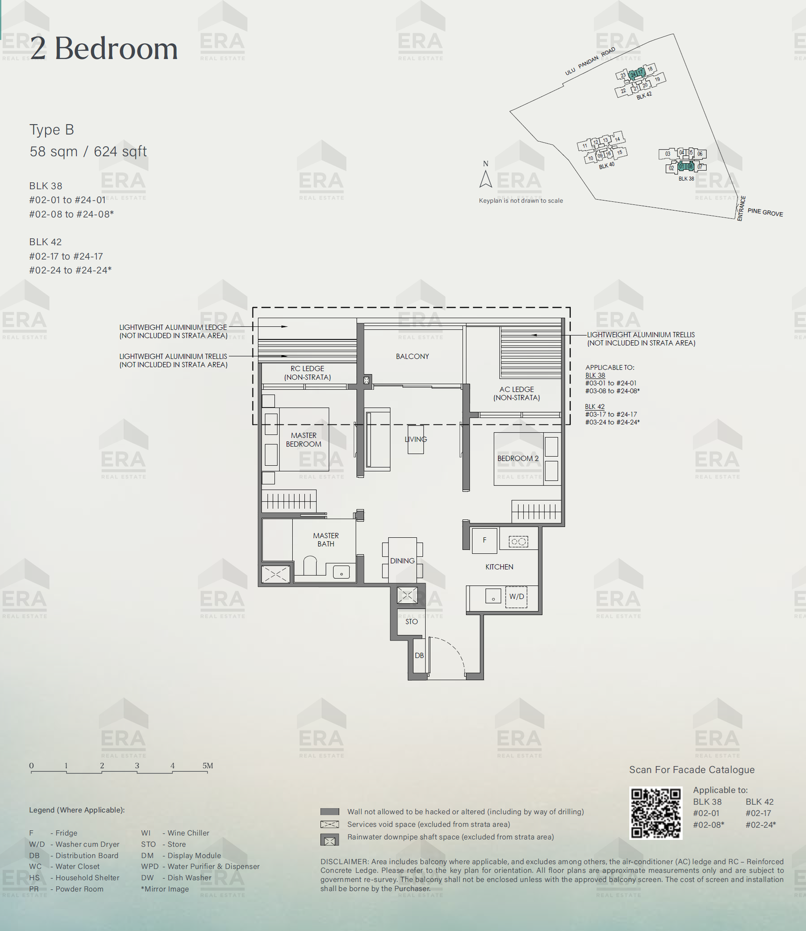 B · 624 sqft floor plan