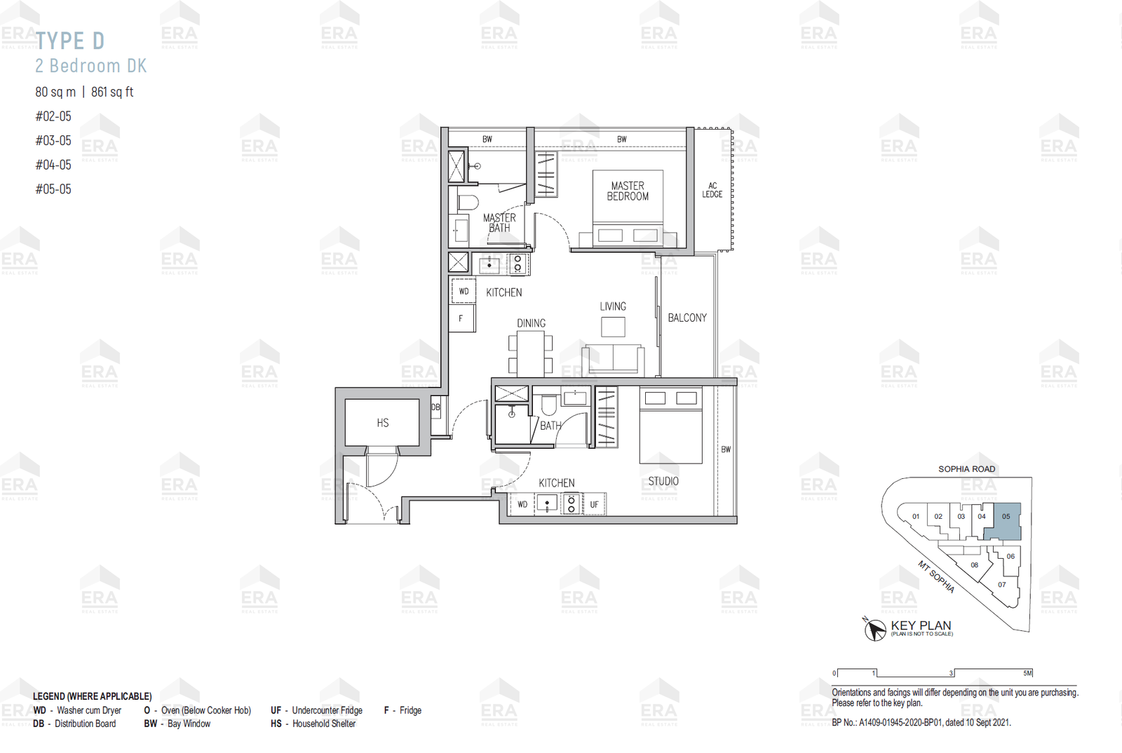 D · 861 sqft floor plan
