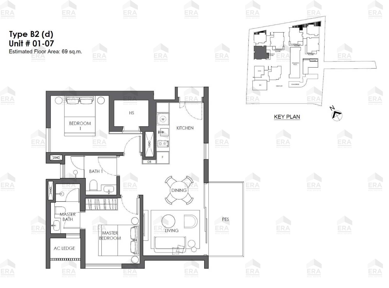 B2d · 743 sqft floor plan