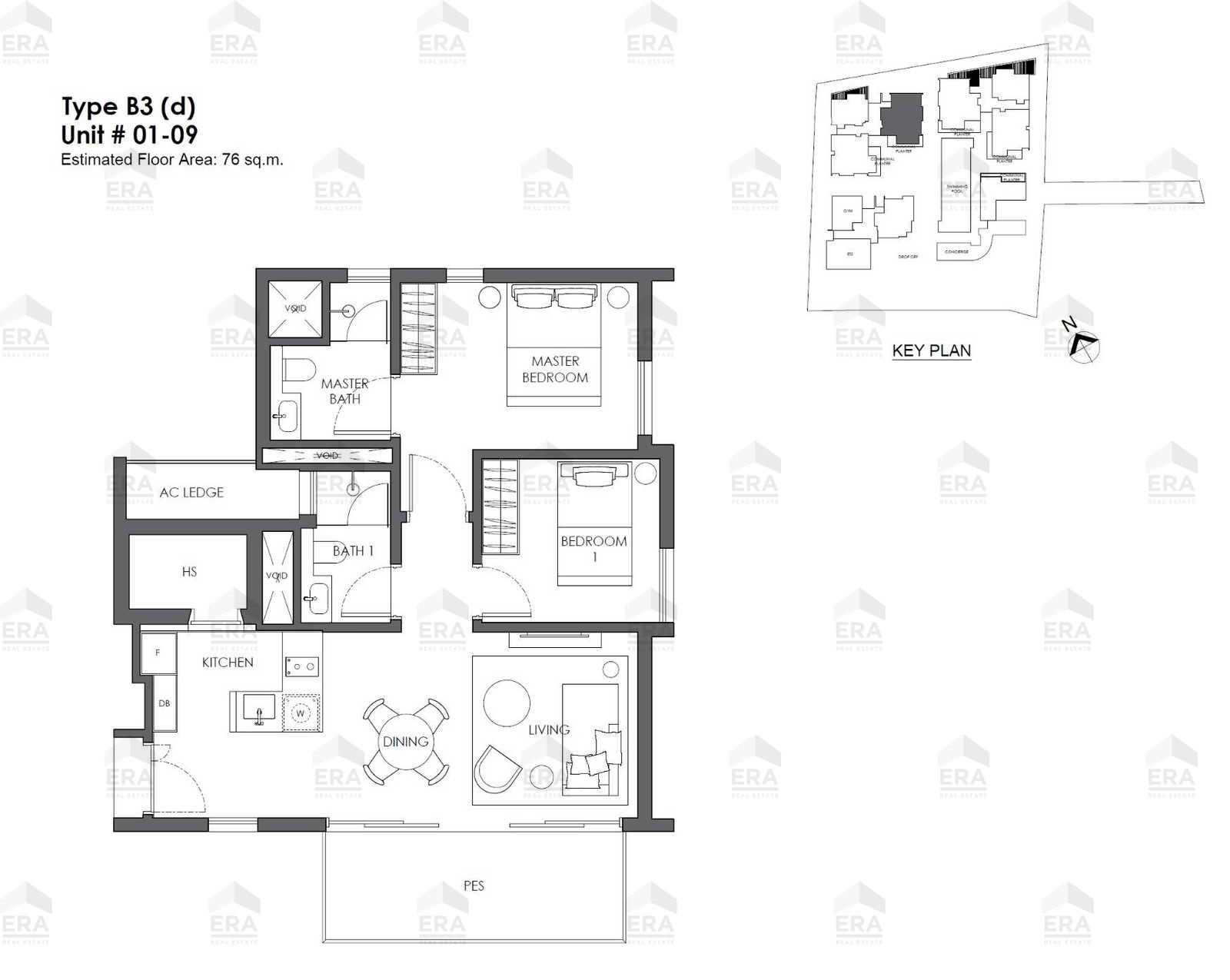 B3d · 818 sqft floor plan