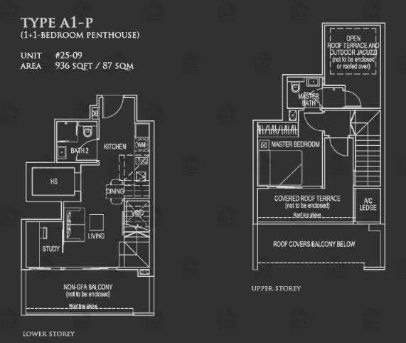 A1-P · 936 sqft floor plan
