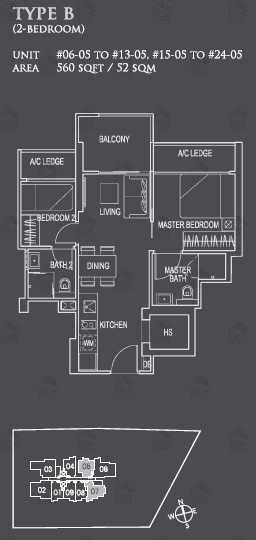 B · 560 sqft floor plan