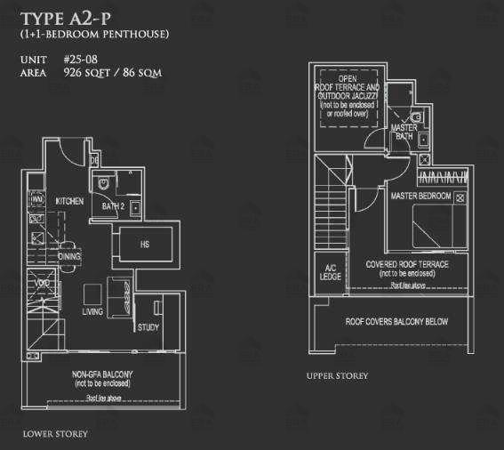 A2-P · 926 sqft floor plan