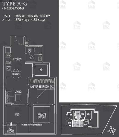 A-G · 570 sqft floor plan