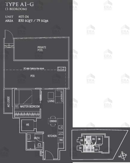 A1-G · 850 sqft floor plan