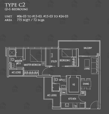 C2 · 775 sqft floor plan