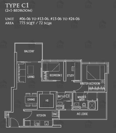C1 · 775 sqft floor plan