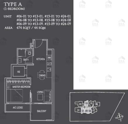 A · 474 sqft floor plan