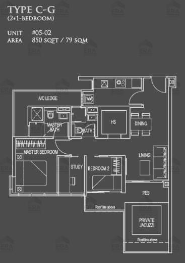 C-G · 850 sqft floor plan