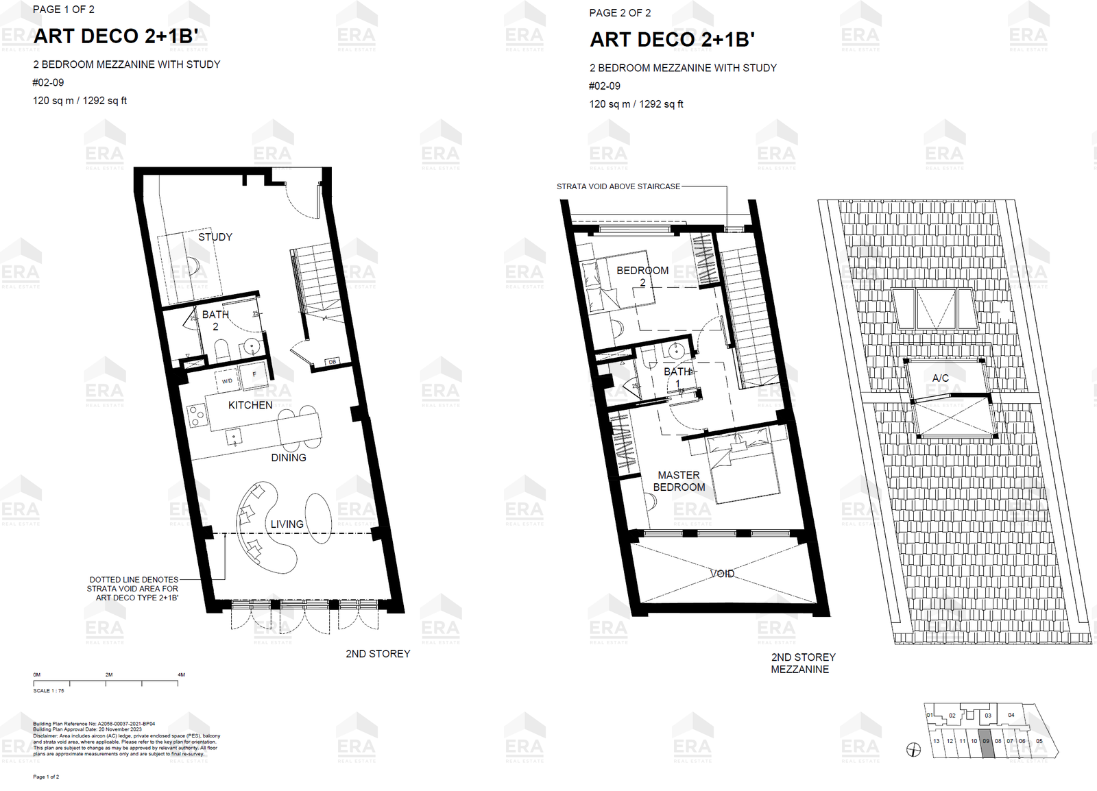ART DECO 2+1B #02-09 · 1,292 sqft floor plan