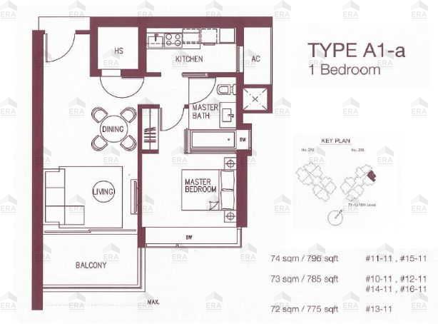 A1-a · 785 sqft floor plan