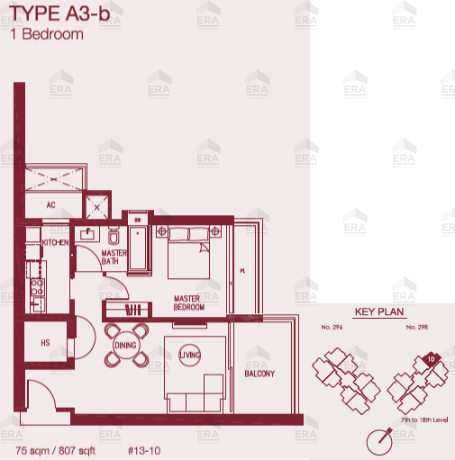 A3-b · 807 sqft floor plan