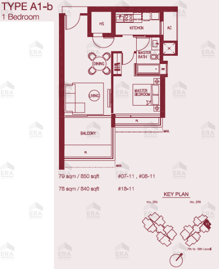 A1-b · 840 sqft floor plan