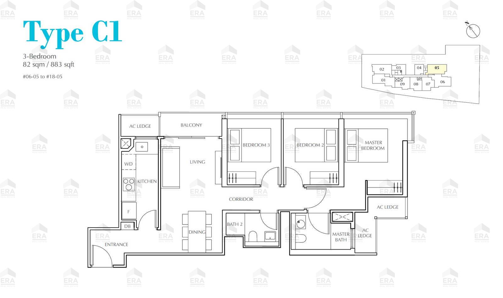 C1 · 883 sqft floor plan