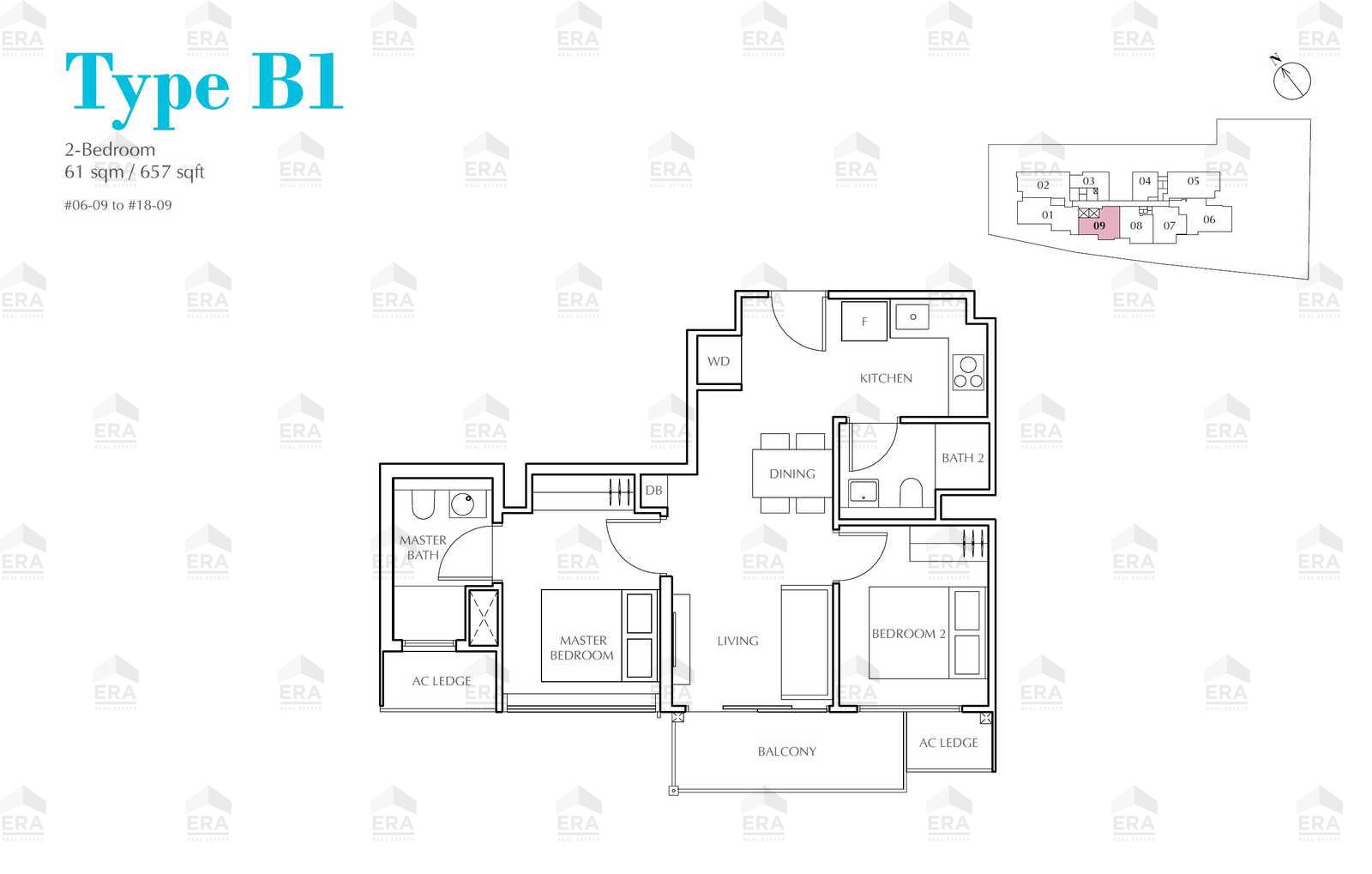 B1 · 657 sqft floor plan