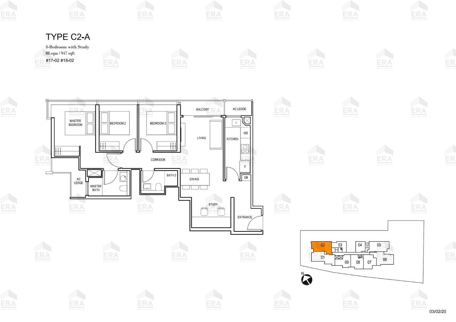 C2-A · 947 sqft floor plan