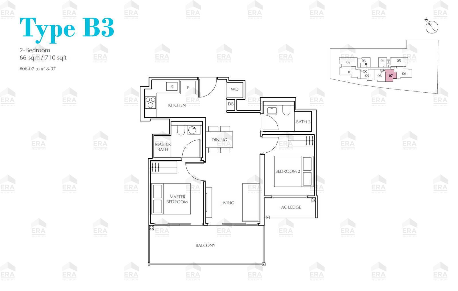B3 · 710 sqft floor plan