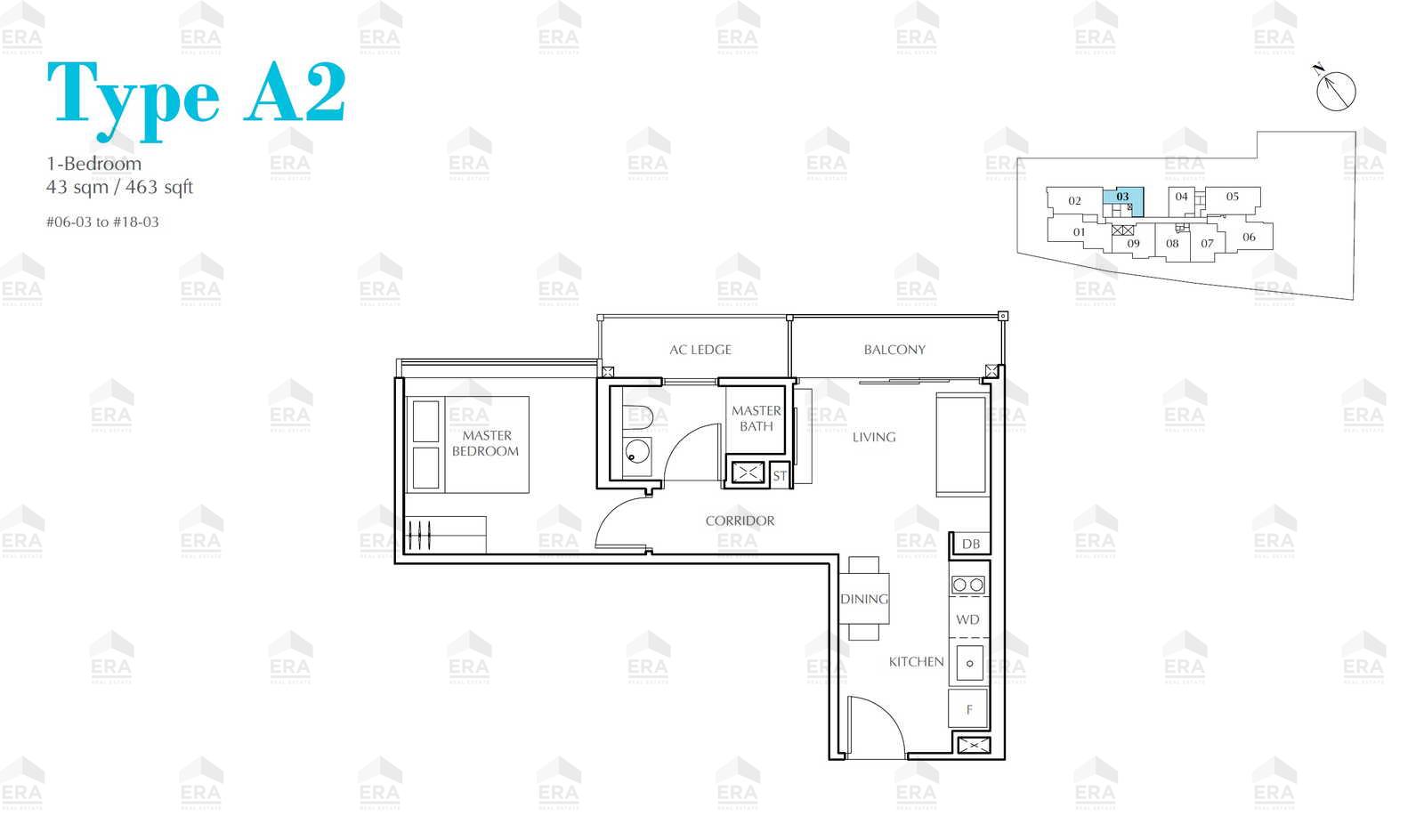 A2 · 463 sqft floor plan