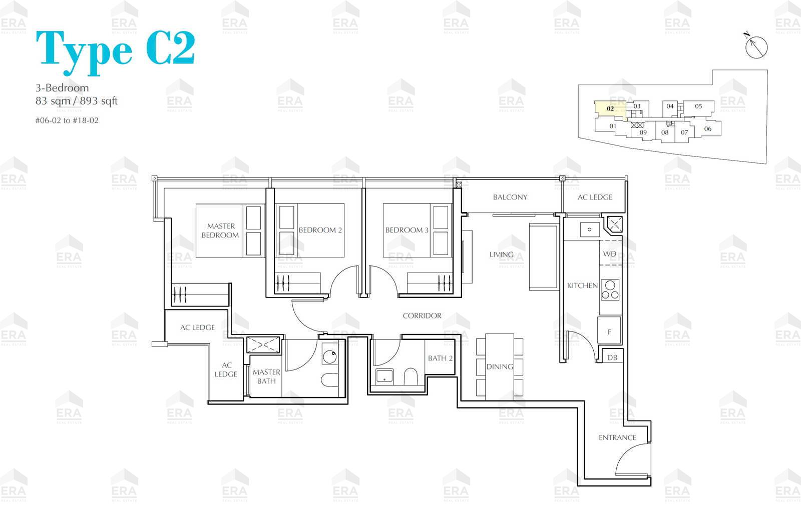 C2 · 893 sqft floor plan