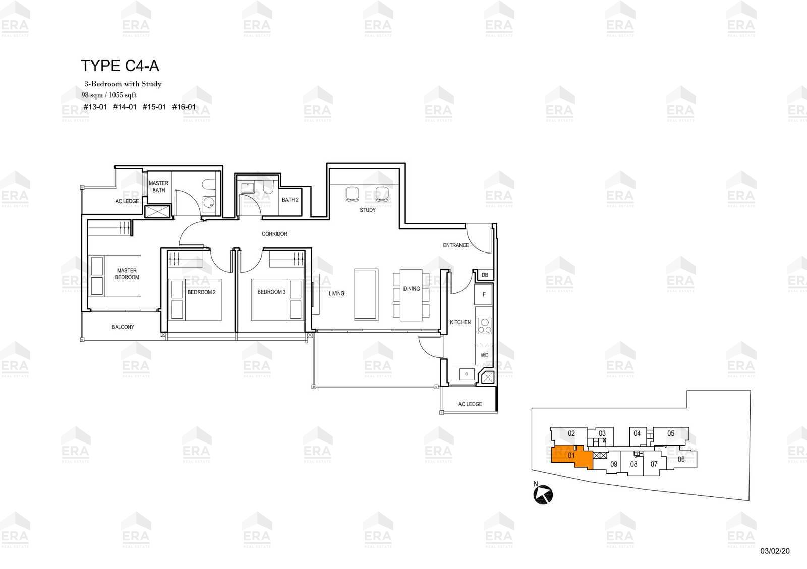 C4-A · 1,055 sqft floor plan