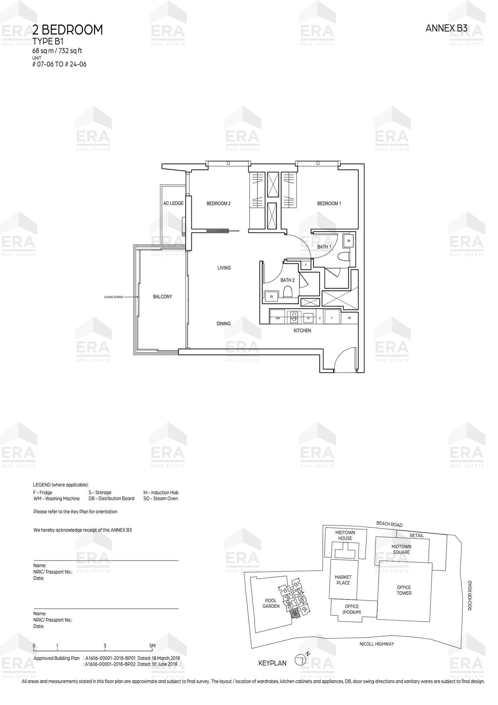 B1 · 732 sqft floor plan