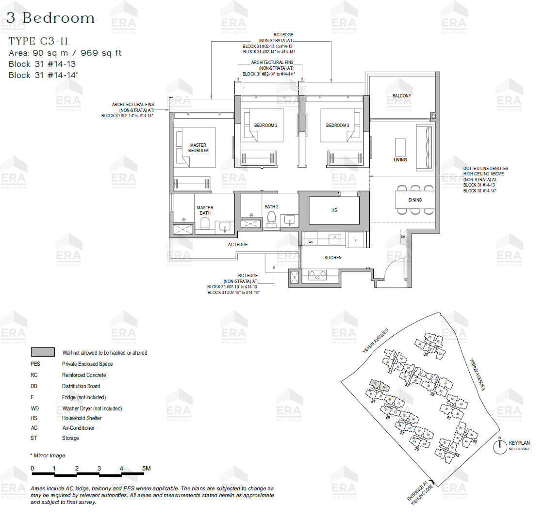 C3-H · 969 sqft floor plan
