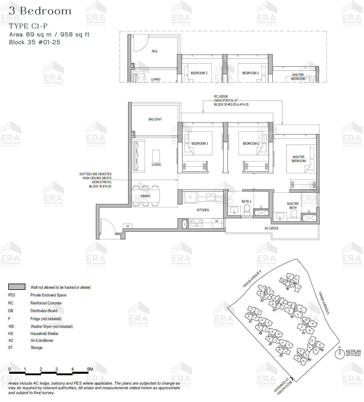 C1-P · 958 sqft floor plan