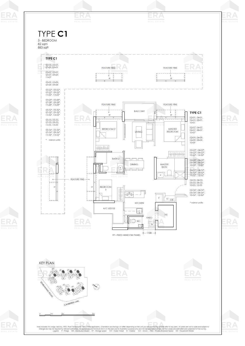 C1 · 883 sqft floor plan