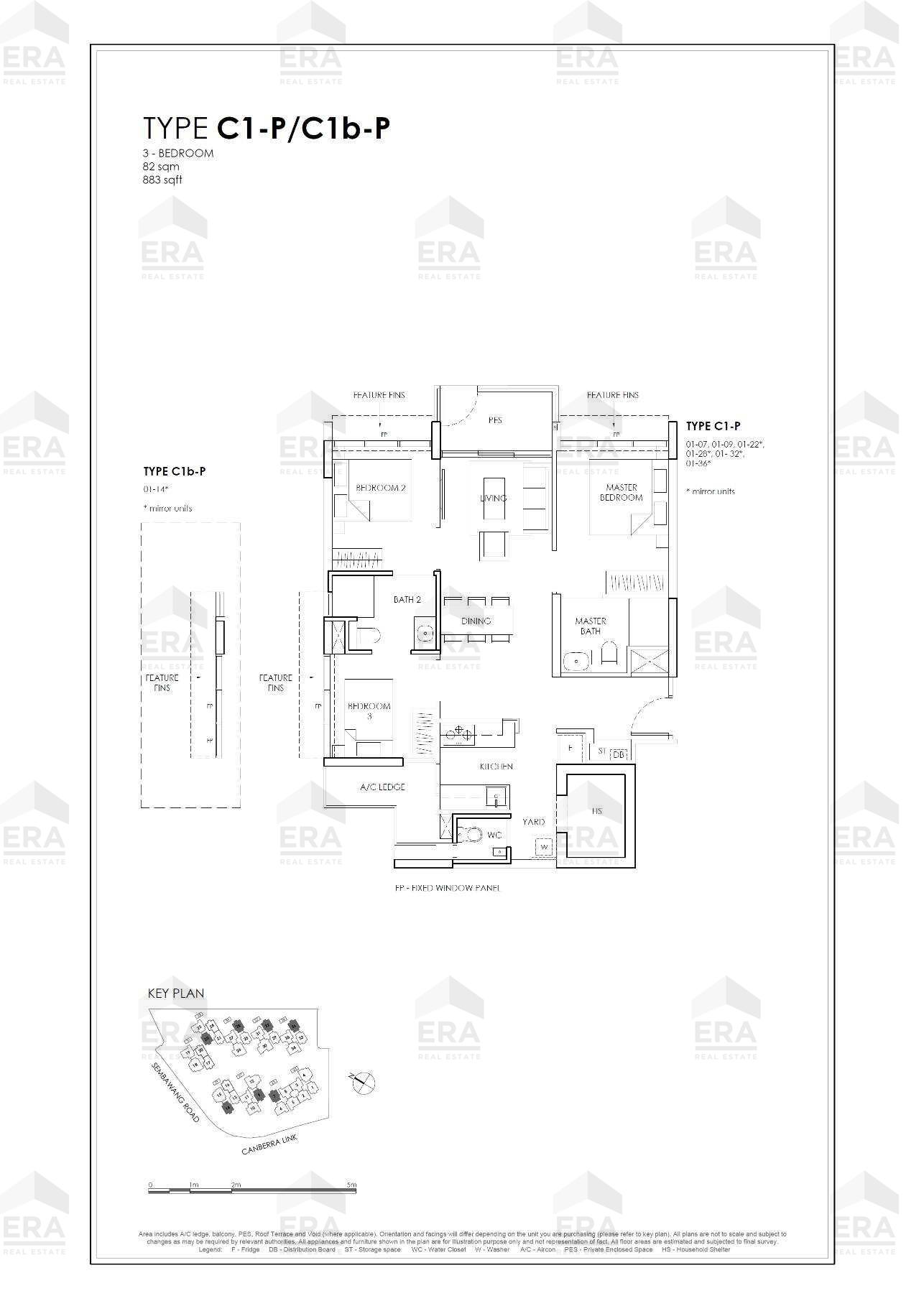 C1b-P · 883 sqft floor plan