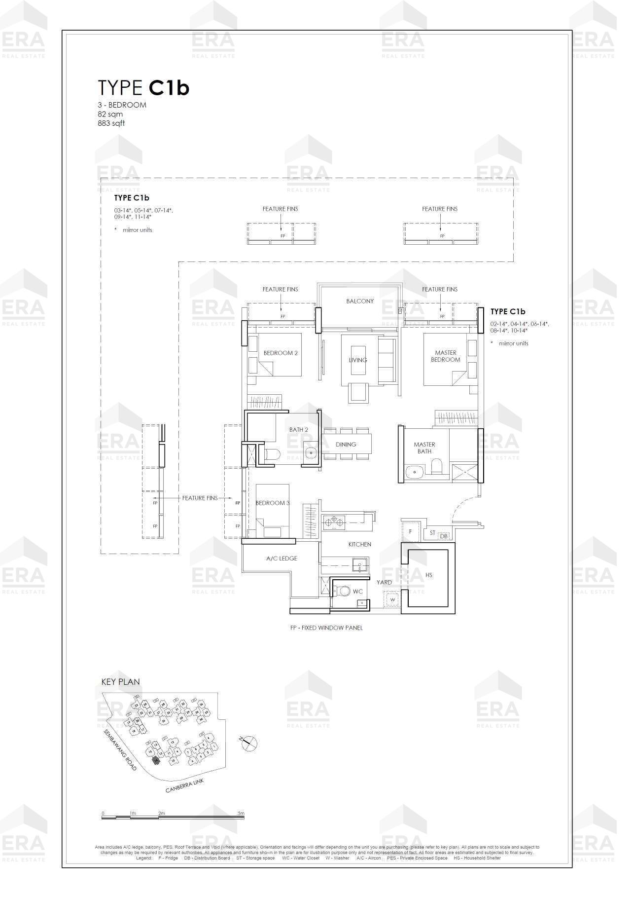 C1b · 883 sqft floor plan