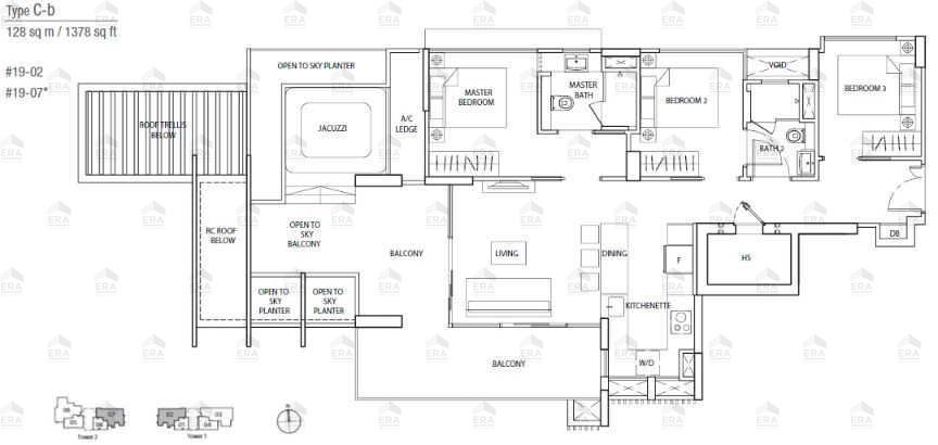 C-b · 1,378 sqft floor plan