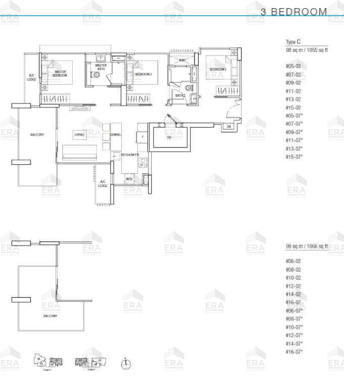 C · 1,055 sqft floor plan
