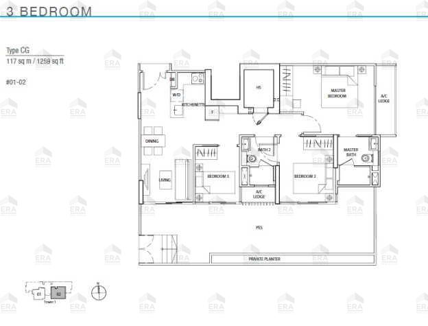 CG · 1,259 sqft floor plan