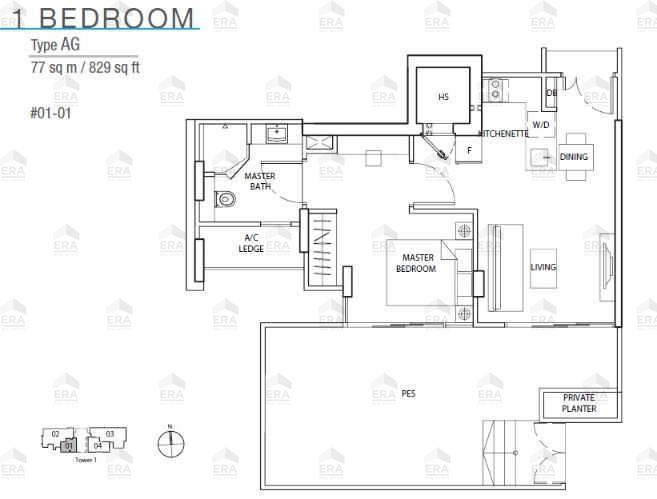 AG · 829 sqft floor plan