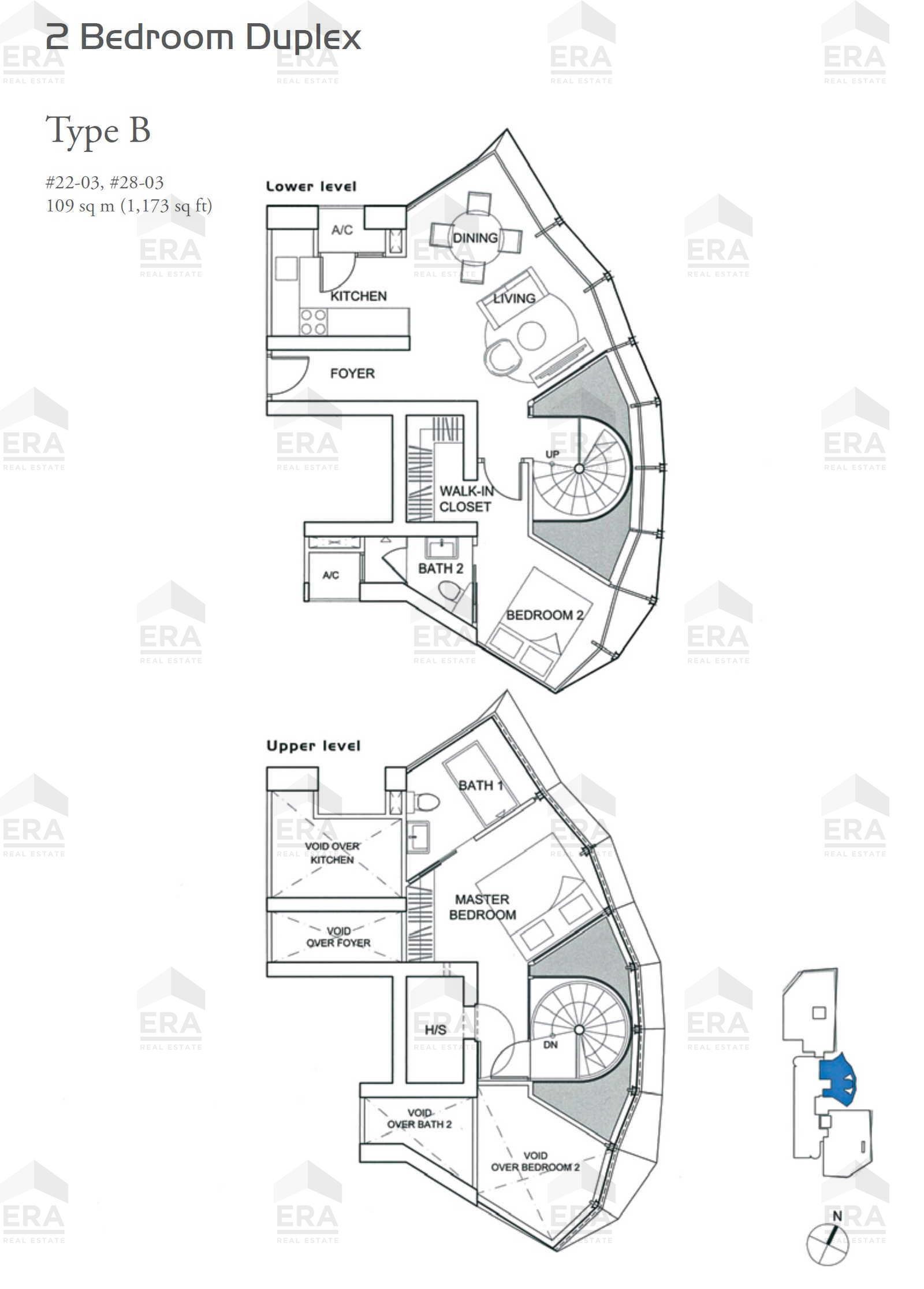 B · 1,173 sqft floor plan