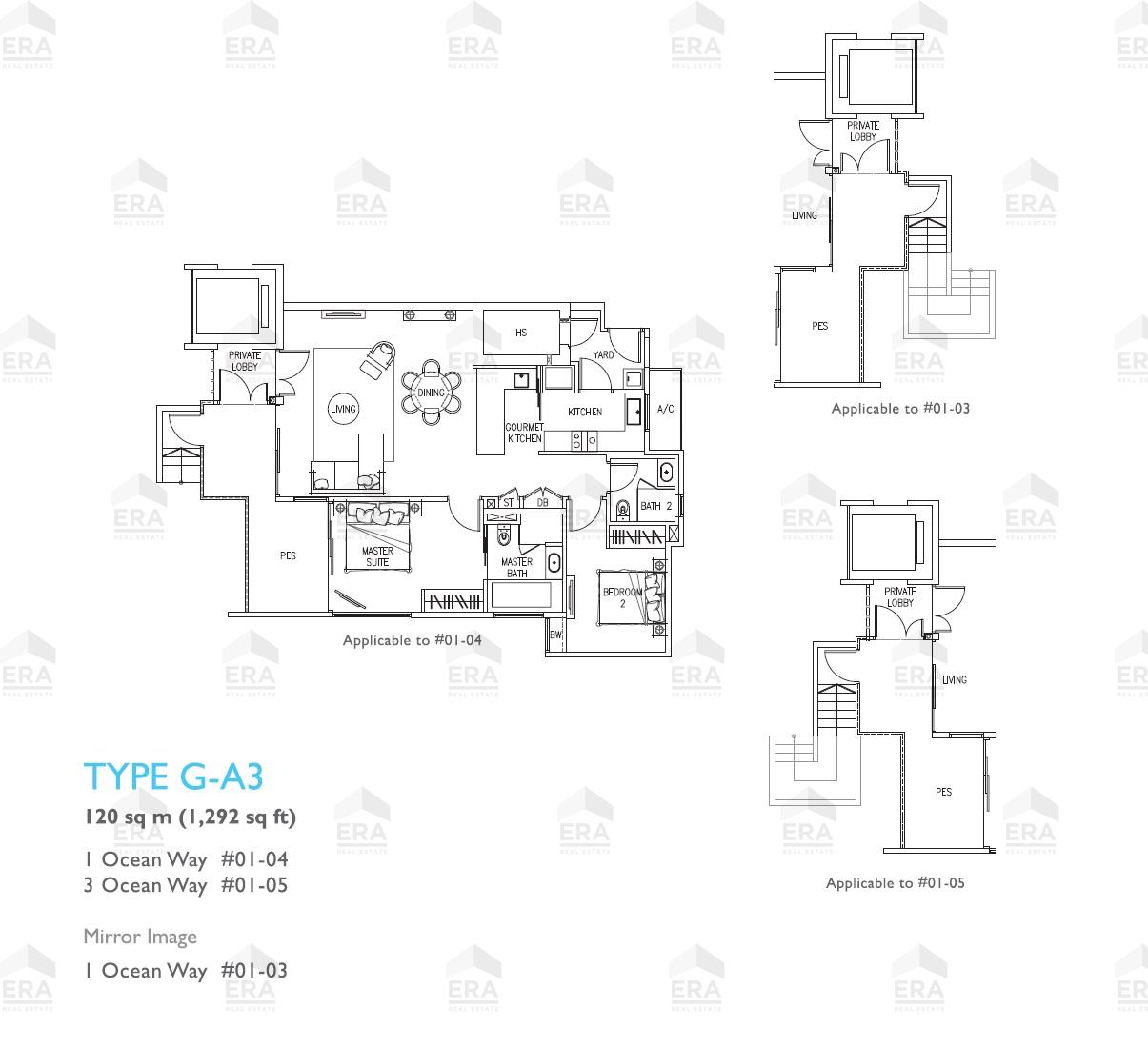 G-A3 · 1,292 sqft floor plan