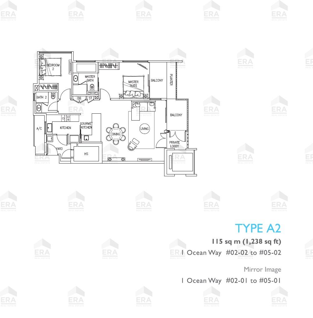 A2 · 1,238 sqft floor plan