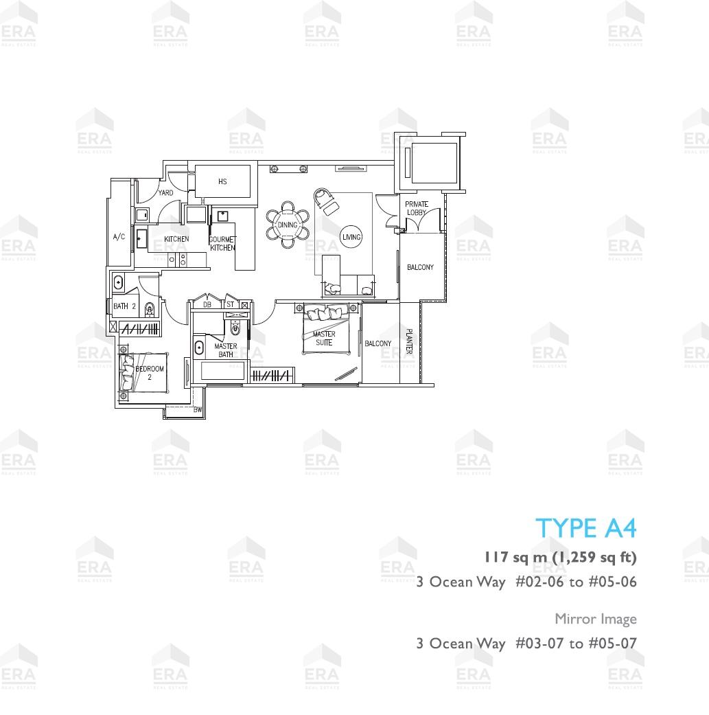 A4 · 1,259 sqft floor plan