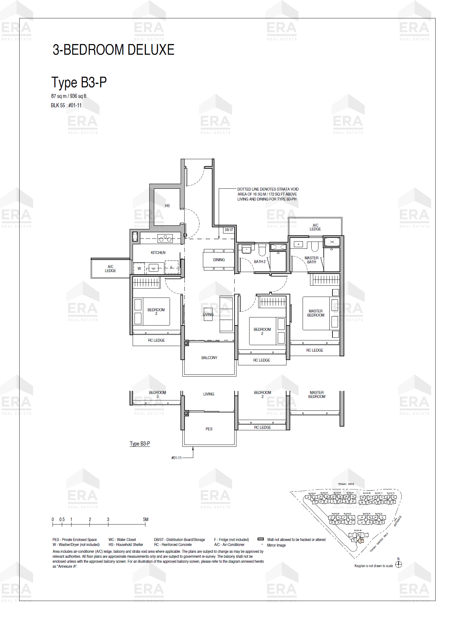 B3-P · 936 sqft floor plan