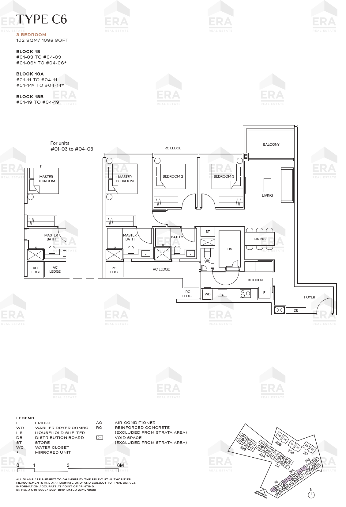C6 · 1,098 sqft floor plan