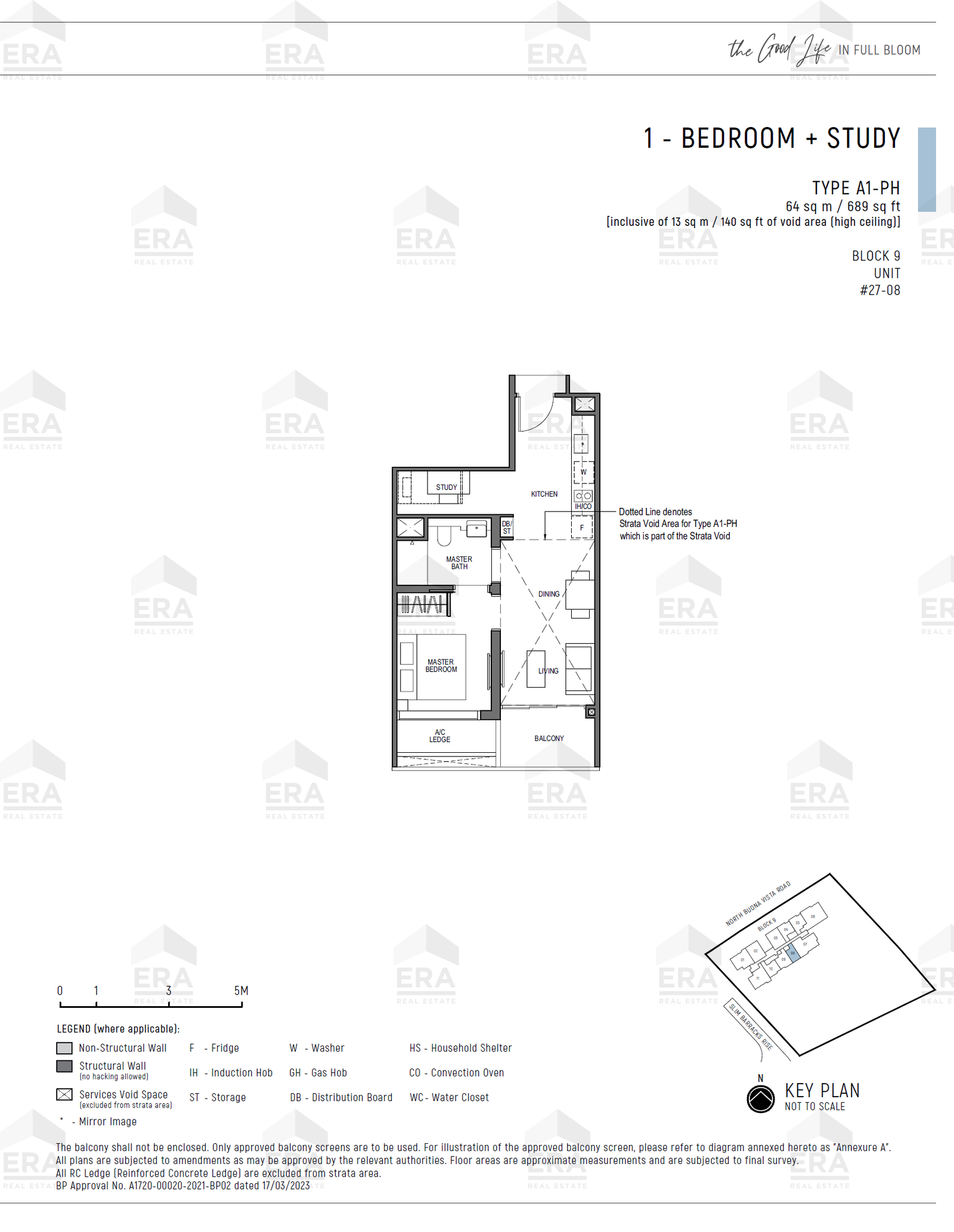 A1-PH · 689 sqft floor plan