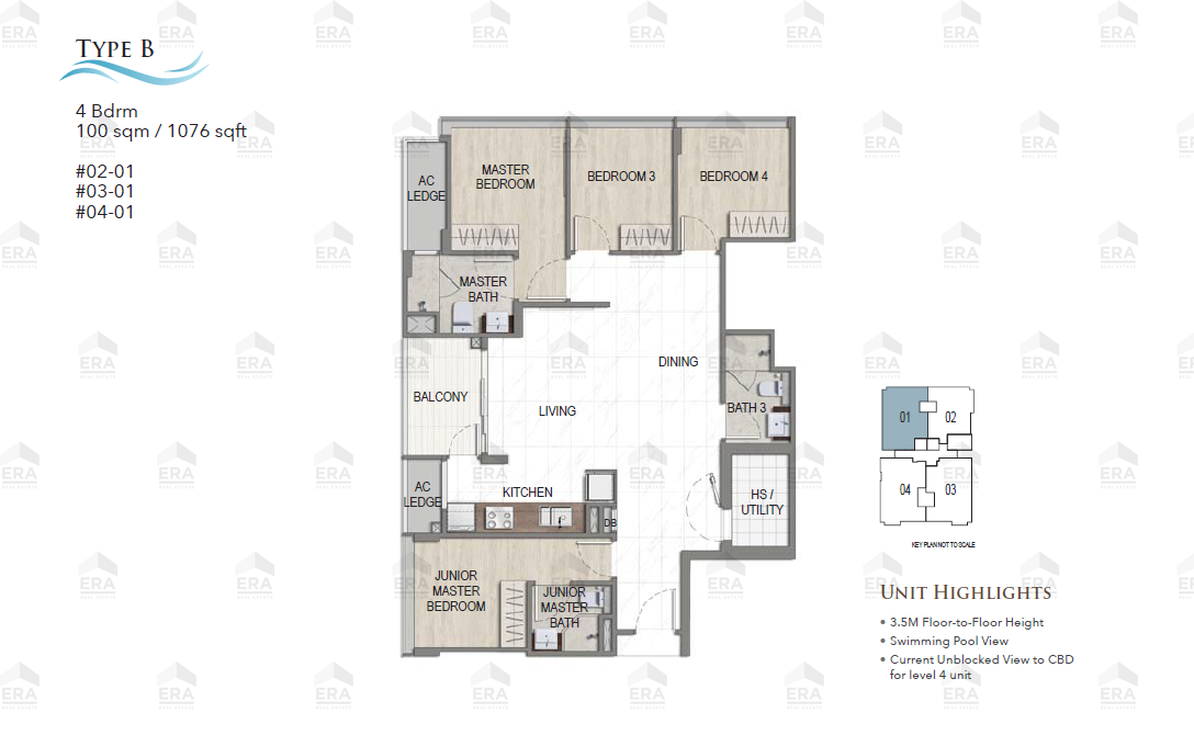 Type B · 1,076 sqft floor plan