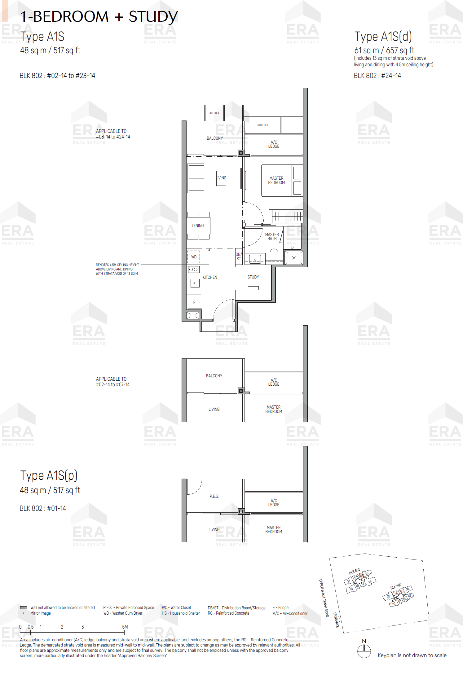 A1S · 517 sqft floor plan