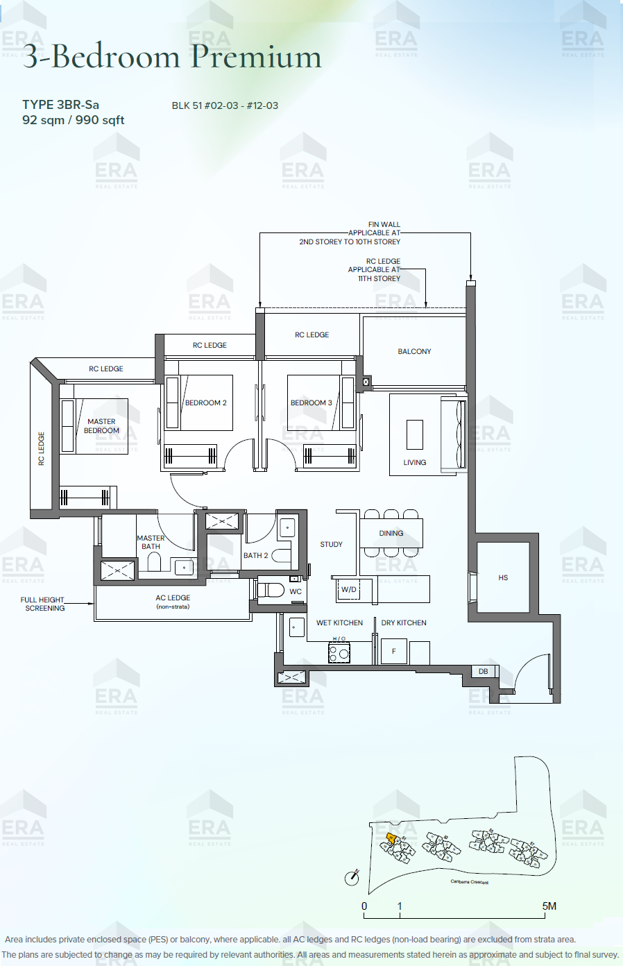 3BR-Sa · 990 sqft floor plan