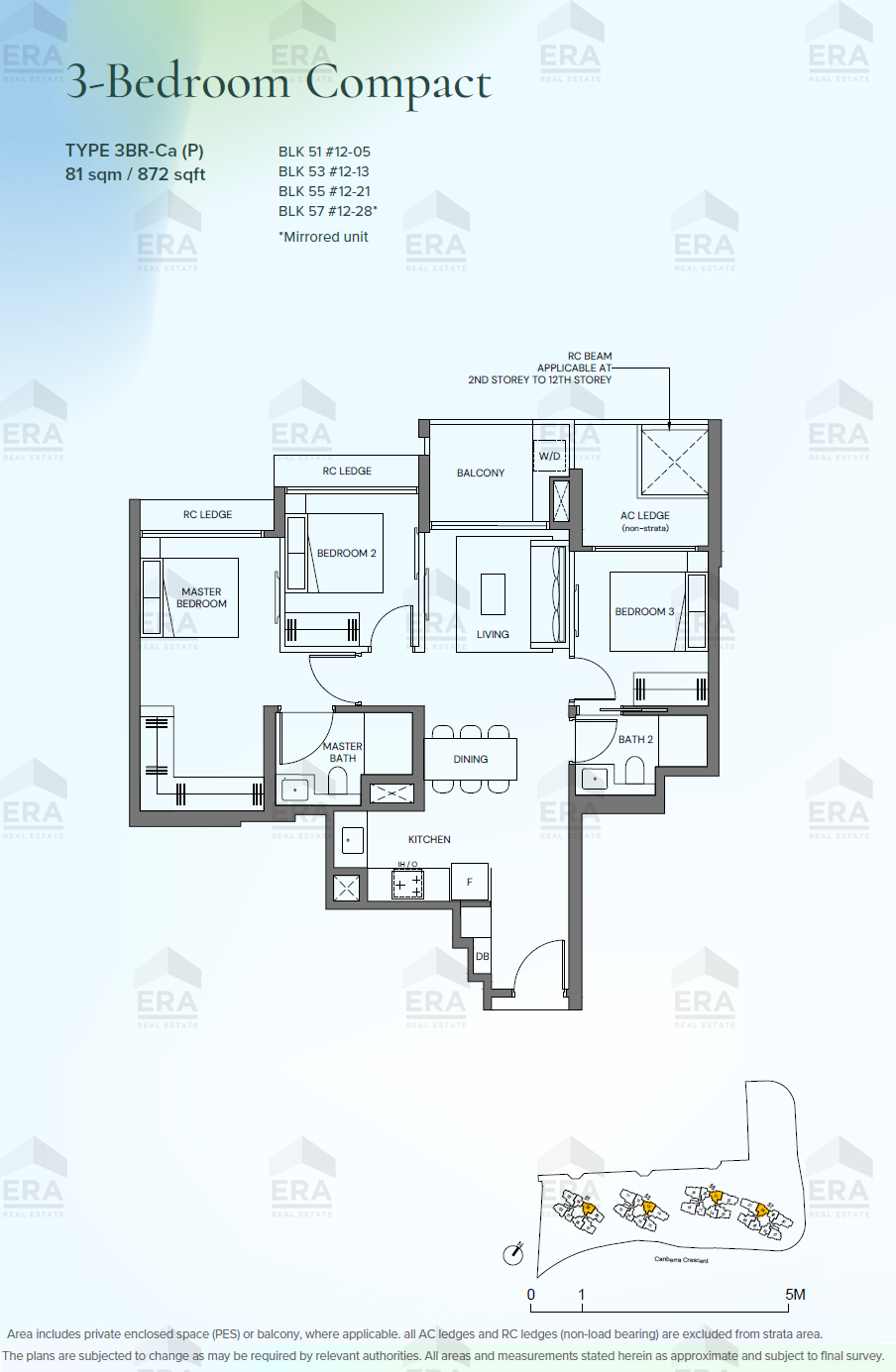 3BR-Ca(P) · 872 sqft floor plan